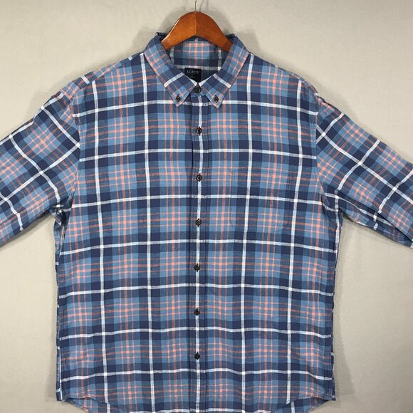 J Crew Shirt Men's XL Blue Orange Plaid Button Down Long Sleeve Pocket Cotton - Picture 8 of 12